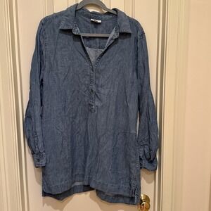 J Jill pure Jill Indigo pop over chambray tunic top cotton Large